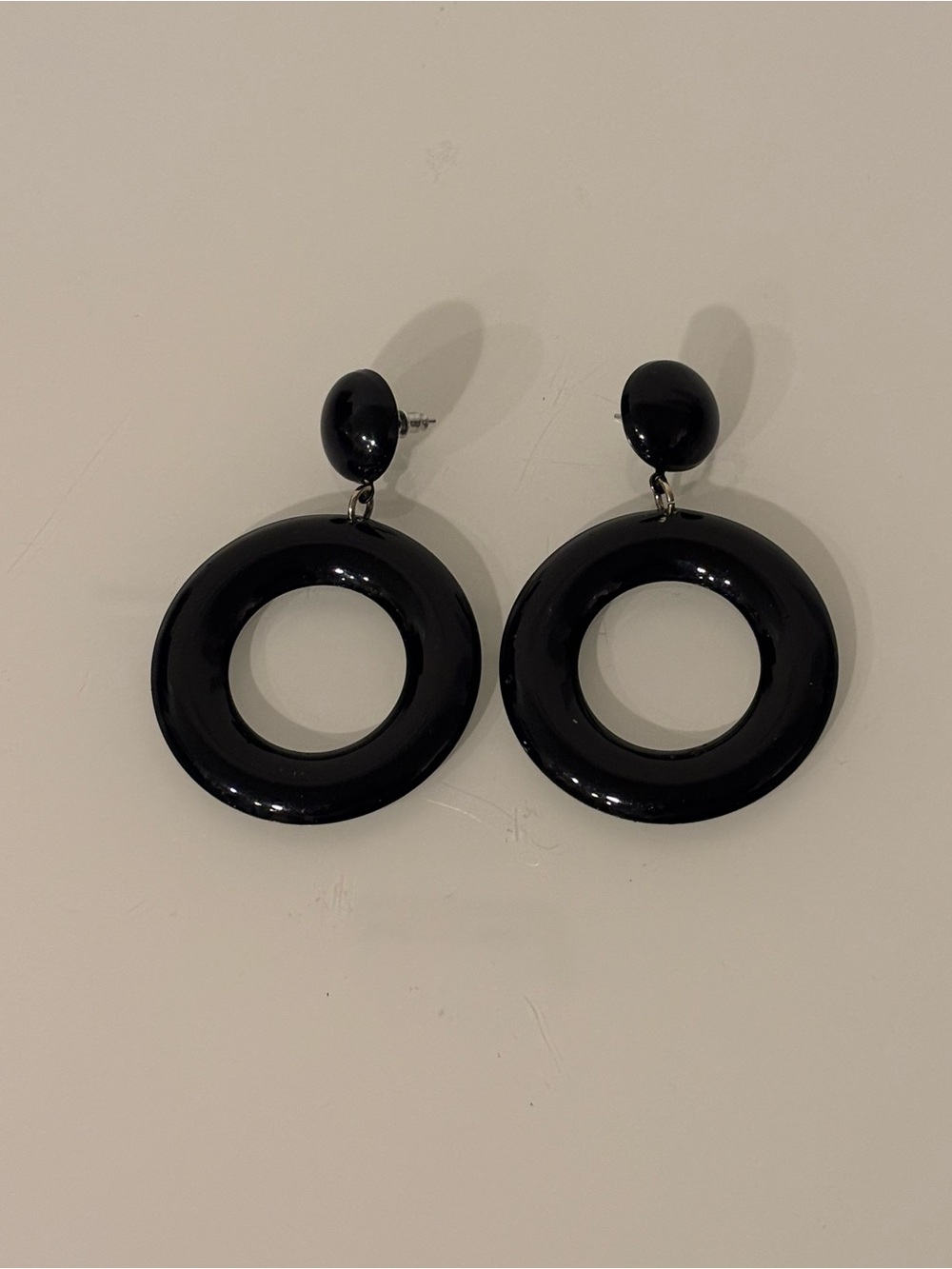 Black Oversized Circle Statement Drop Earrings Retro Mod